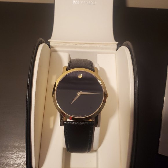 MOVADO 2100005 Gold Museum Classic Black Dial Leather Quartz Men's Watch - Picture 4 of 4